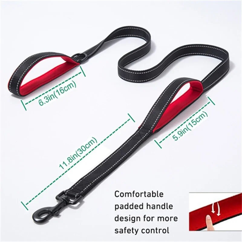 Dvigubos rankenos šunų pavadėlis, šviesą atspindintis paminkštintas šunų pavadėlis, labai patvarus švino lynas lauke Treniruojamas bėgimo pavadėlis mažiems dideliems šunims