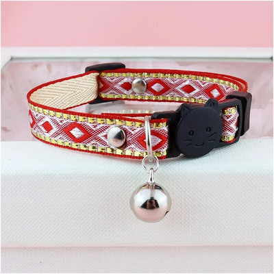Katės antkaklis Auksinis šilko kraštas Etninio stiliaus naminių gyvūnėlių antkaklis nuo uždusimo, reguliuojamas mažas šunų kačių antkaklis, naminių gyvūnėlių reikmenys