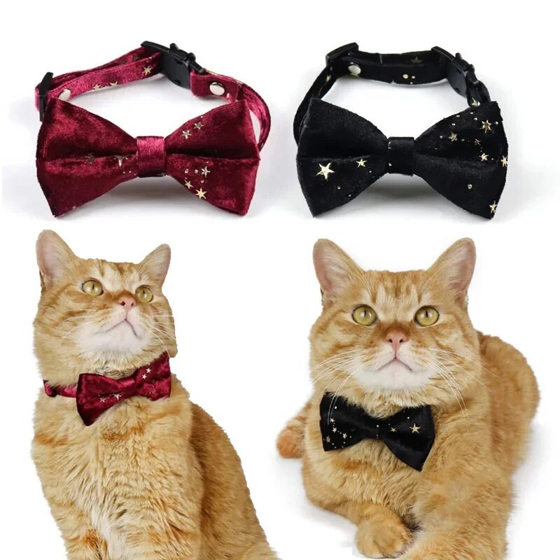 Панделка Кадифена котешка яка Регулируема предпазна катарама Коте Папийонка Сладко кученце с панделка Чихуахуа Колие Доставки за домашни любимци