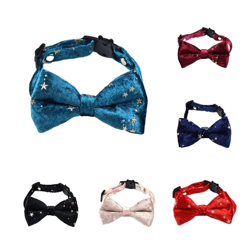 Панделка Кадифена котешка яка Регулируема предпазна катарама Коте Папийонка Сладко кученце с панделка Чихуахуа Колие Доставки за домашни любимци