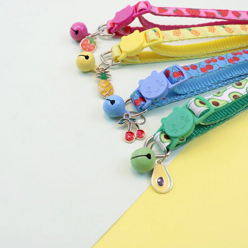 Pet Adjustable Webbing Fruit Cat collar Breakaway Cute Neck Collar with Bell for Small Dogs Puppy Kitten Stuff Things Products