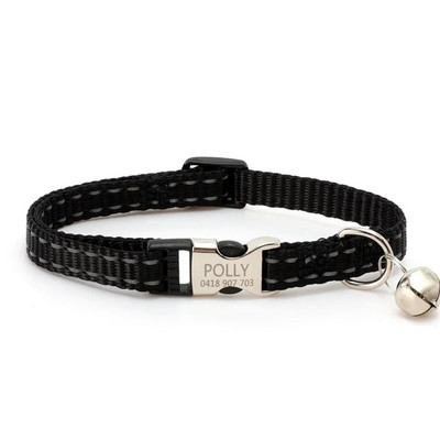 Antkaklis katei su raižiniu be varpelio Naktinis šviesą atspindintis nailoninis kačių lynas, apsaugantis nuo pasimetimo