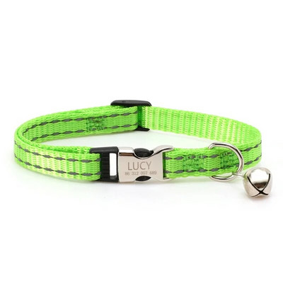 Antkaklis katei su raižiniu be varpelio Naktinis šviesą atspindintis nailoninis kačių lynas, apsaugantis nuo pasimetimo