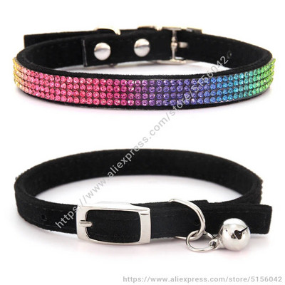 Blizgantis Kalnų krištolinis naminių gyvūnėlių antkaklis, saugus reguliuojamas kačių šunų antkaklis su varpeliu šuniuko kačiuko dekoravimo priedai Oda flokuojanti S