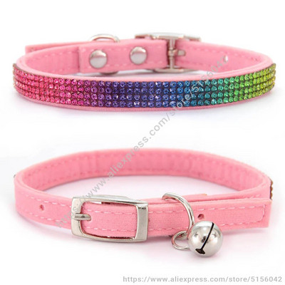 Blizgantis Kalnų krištolinis naminių gyvūnėlių antkaklis, saugus reguliuojamas kačių šunų antkaklis su varpeliu šuniuko kačiuko dekoravimo priedai Oda flokuojanti S