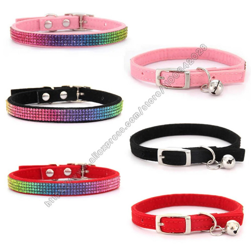 Blizgantis Kalnų krištolinis naminių gyvūnėlių antkaklis, saugus reguliuojamas kačių šunų antkaklis su varpeliu šuniuko kačiuko dekoravimo priedai Oda flokuojanti S