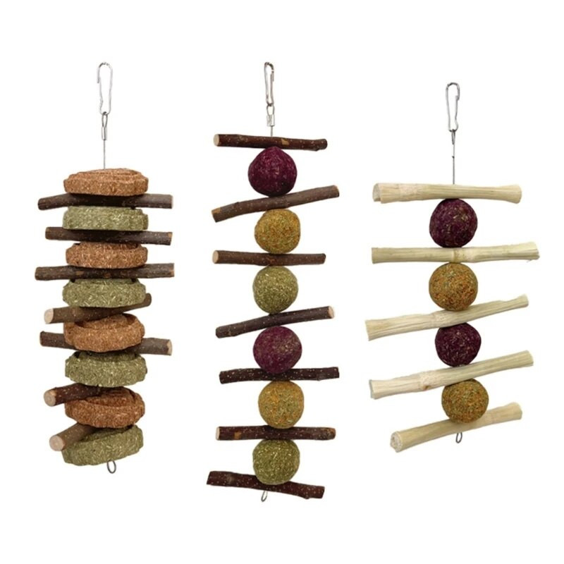 Žiurkėnų kramtomasis žaislas, šienas, skirtas mažų gyvūnų dantims valyti Kabantys medžio šakelės Bambuko lazdelės žolės žaislas triušiams