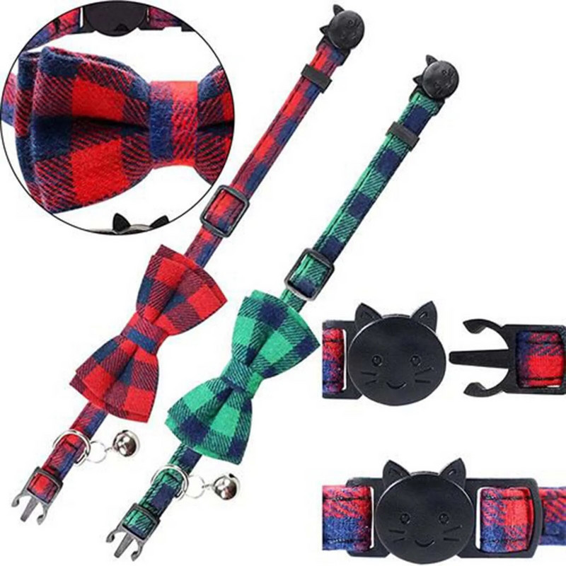 Antkaklis katei su mielu peteliškės kaklaraiščiu ir varpeliu katėms Reguliuojamas apsauginis languotas antkaklis naminių gyvūnėlių reikmenų antkaklio ornamentas