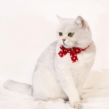 Χριστουγεννιάτικο κόκκινο παπιγιόν Κολάρες γάτας με κουκκίδες μοτίβο τσιουάουα για κουτάβια με μενταγιόν ρυθμιζόμενο κολιέ γατάκι Δώρο για κατοικίδια