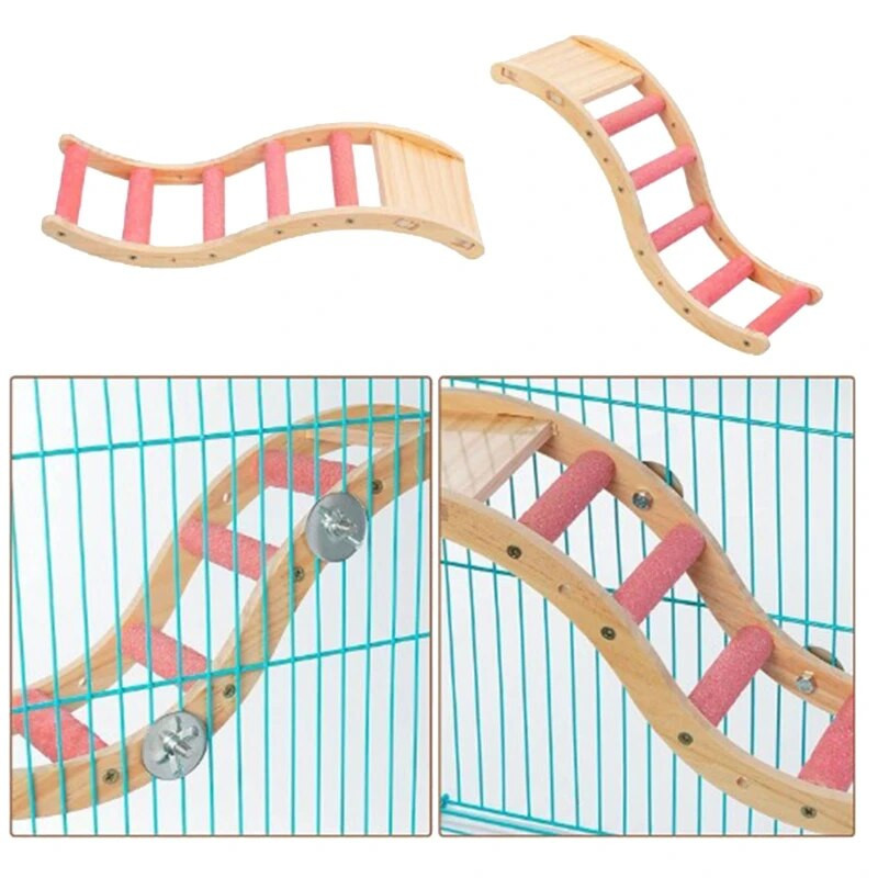 Играчка за папагал за домашен любимец Цветна стълба Дървени птици Стълба за клетка Забавни шлифоващи пръчки Играчка за катерене Аксесоари за клетка за птици
