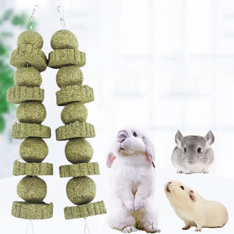 Играчка за дъвчене на зайче Без добавки Суха храна Играчка за заек Торта от естествена трева и топка от трева за морско свинче Играчка за малки животни