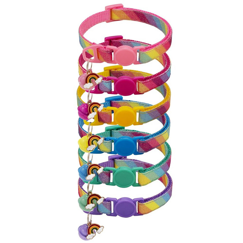 Котешки нашийник Rainbow с предпазна камбана Ежедневен найлонов нашийник за кучета Основна тренировъчна каишка за врата за малки и средни кучета Котки Аксесоари за домашни любимци