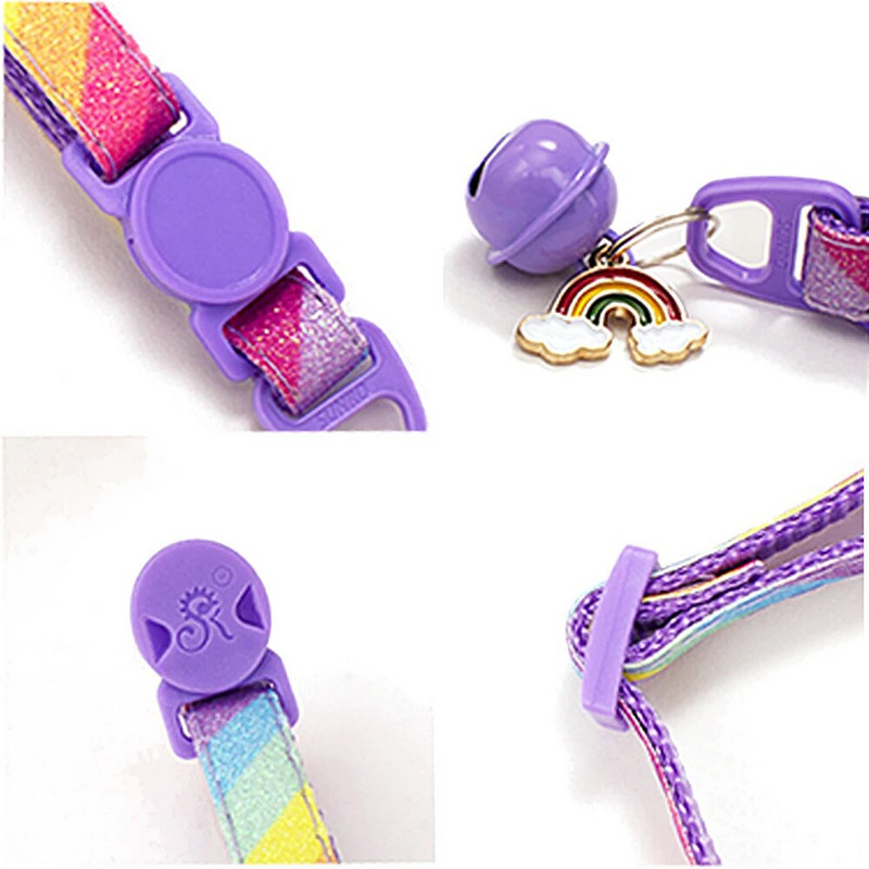 Котешки нашийник Rainbow с предпазна камбана Ежедневен найлонов нашийник за кучета Основна тренировъчна каишка за врата за малки и средни кучета Котки Аксесоари за домашни любимци