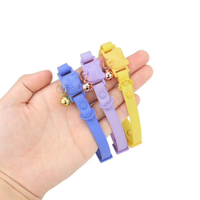 Колие за нашийник за котки за домашни любимци с малка камбанка, PVC, водоустойчив, регулируем нашийник за котенца, бонбонен цвят