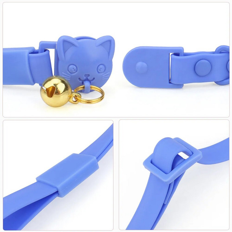 Колие за нашийник за котки за домашни любимци с малка камбанка, PVC, водоустойчив, регулируем нашийник за котенца, бонбонен цвят