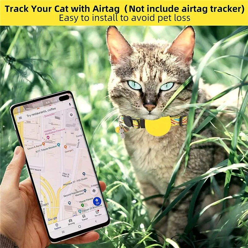Airtag Special Gps Pet with Address Pendant Bell Collar Анти-загубен домашен любимец Колие с държач Котешки аксесоари Регулируем нашийник за домашни любимци