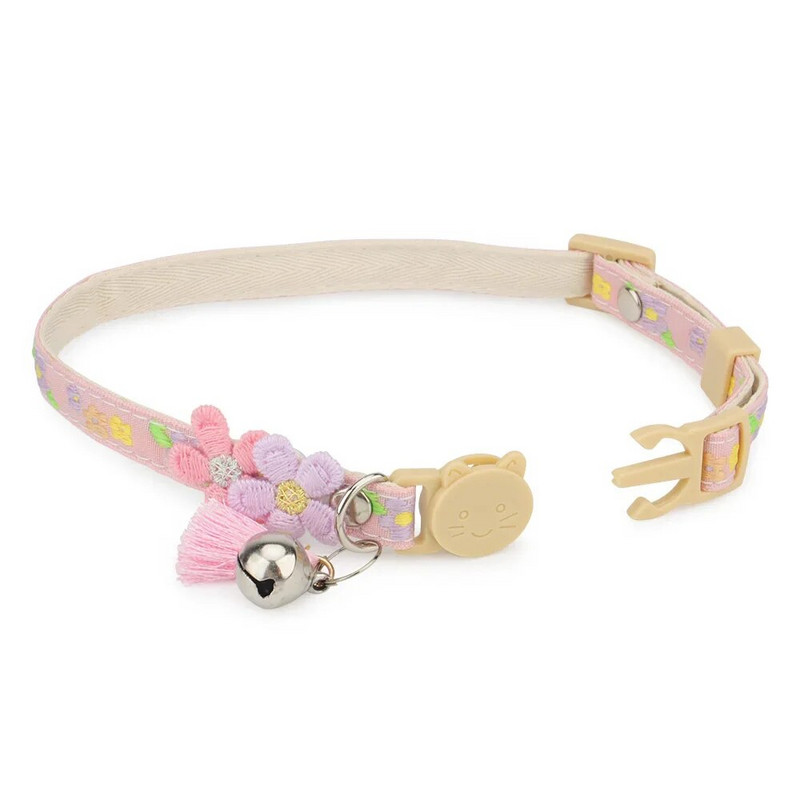 Нашийник за котки за домашни любимци с дантела на звънец, цветя, нашийник за домашни любимци, висулка с пискюли, бързо освобождаваща се катарама за предотвратяване на задушаване на котки, консумативи за кученца