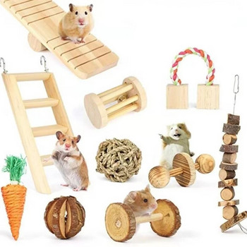 Χαριτωμένα φυσικά ξύλινα κουνέλια Παιχνίδια με αλτήρες πεύκου Μονόκυκλο κουδούνι ρολό μασήματος παιχνίδια για ινδικά χοιρίδια Αρουραίος Μικροί γομφίοι κατοικίδιων προμήθειες