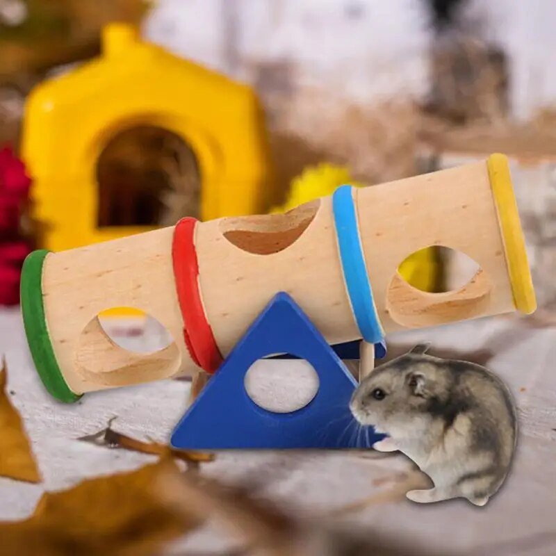Дървена играчка за тунел за люлка Дървена играчка за тунел за хамстер Дървени мишки Играчки за дъвчене Аксесоари за клетка Кух багажник Скривалище Тръба за упражнения