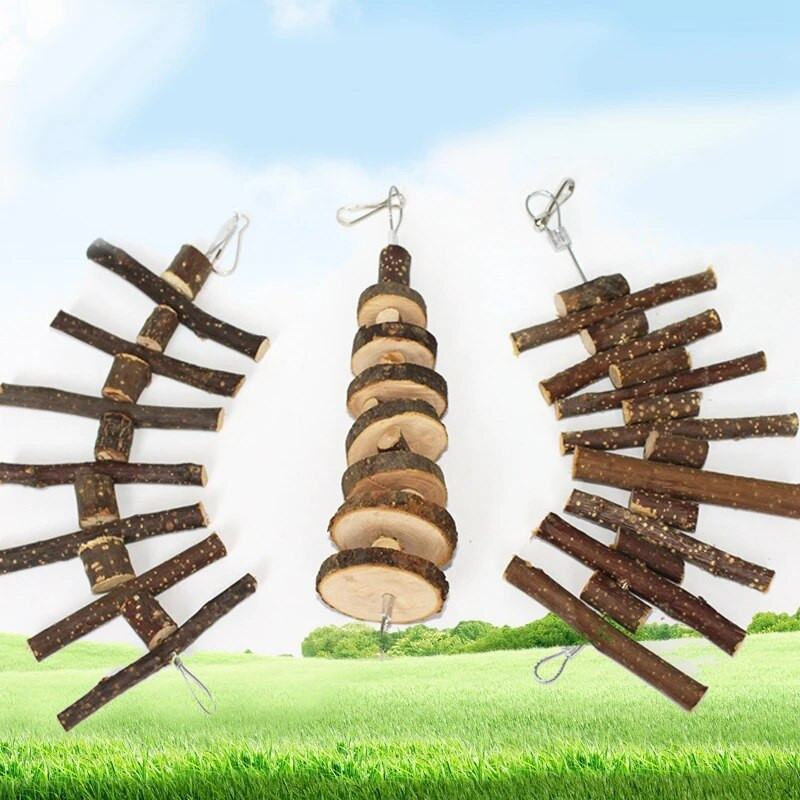 1Pcs Bunny Chewing Toy Естествен дървен смилащ заек Висяща играчка Хамстер Дървена играчка Хамстер Заек Чинчила Играчки за смилане на зъби