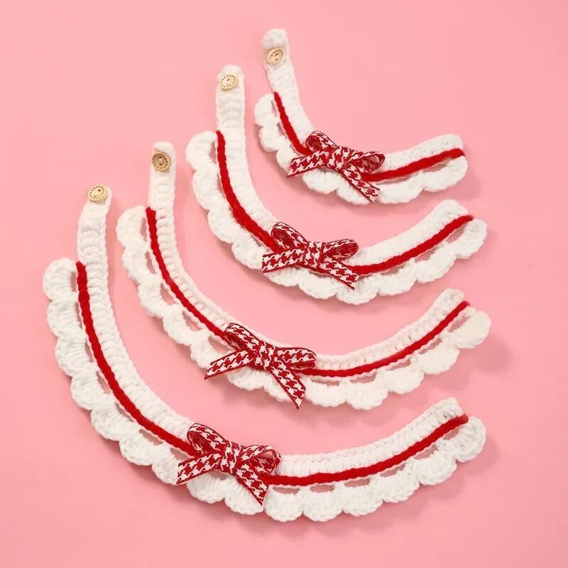 Сладък бантик, ръчно плетена хавлиена кърпа, коте, котка, кученце, регулируема яка, декоративно куче, котка, нашийник, аксесоари за домашни кучета