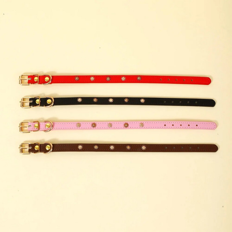 Дизайнерска кожена нашийник за котки Златни нитове Колие за котенца за котки Малко куче Кученце Аксесоари Стоки за домашни любимци Чихуахуа 1,3 CM ширина