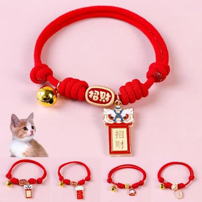 Cat Necklace Festive Holiday Decor Accessory Adjustable Cartoon Woven Puppy Cat Collar Necklace with Bell for 2022 New Year