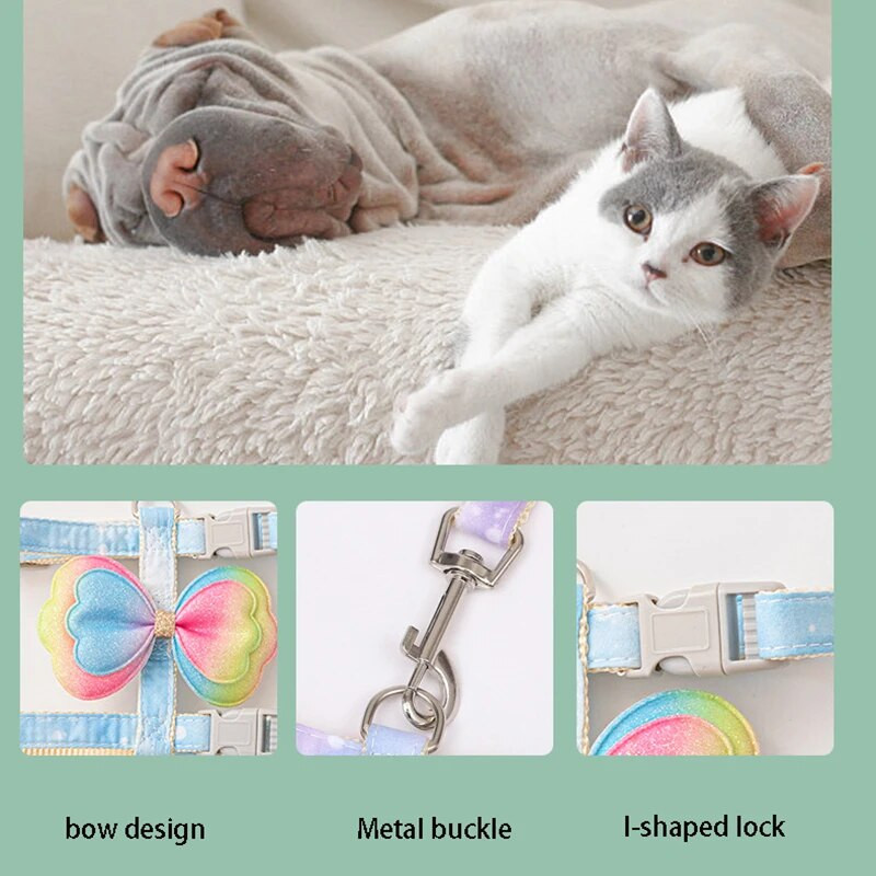 Нагръдник и каишка за домашни любимци с лък, регулируемо въже за ходене на котки против откъсване, каишка и нагръдник за малки домашни любимци с бърза катарама Консумативи за котки