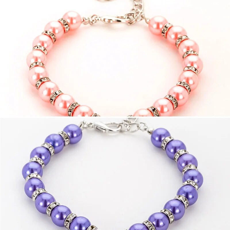 Сладък домашен любимец Перлена огърлица Панделка Лък Котка Нашийник за куче Странични кристали Регулируема верига Яка Вратовръзка Бижута за домашни любимци