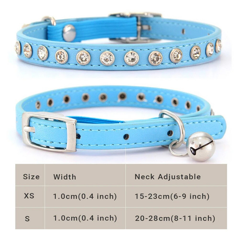 Блестящ нашийник за домашни любимци със страз, предпазен, регулируем, нашийник за котка, куче със звънец, кученце, коте, аксесоари за декорация, кожени флокирани