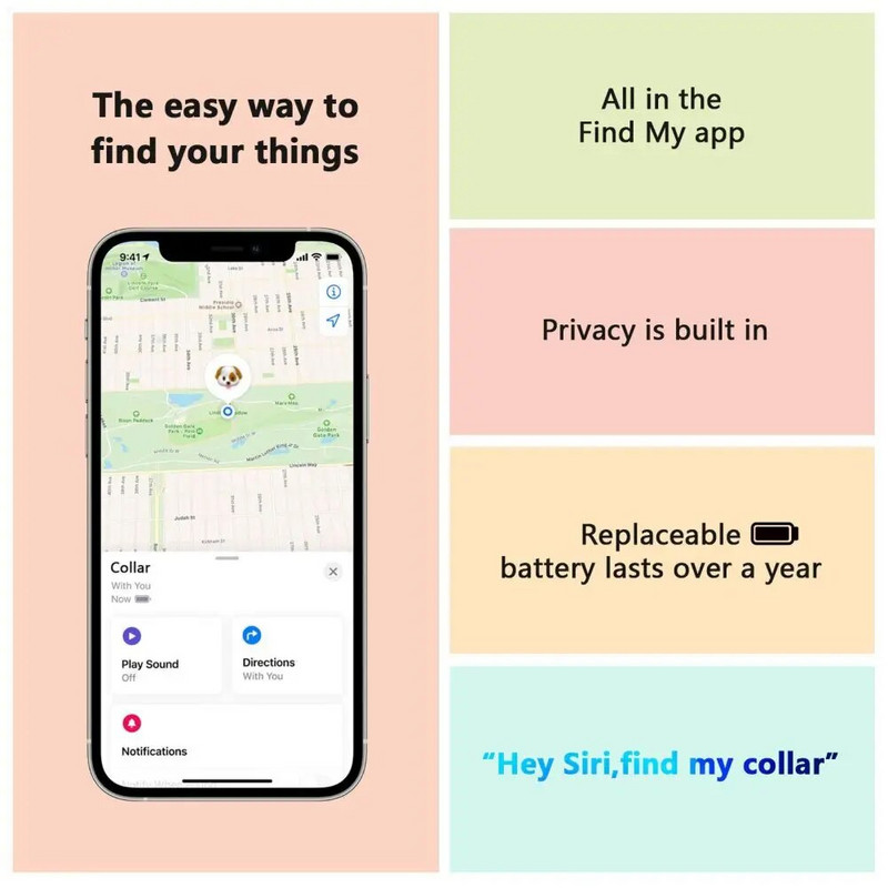 Местоположение на домашен любимец Съвместим за IOS устройство Без месечна такса Етикет за GPS проследяване в реално време Регулируема каишка Водоустойчив