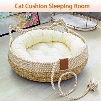 Καλοκαιρινό κρεβάτι γάτας υφασμένα αφαιρούμενα ταπετσαρία Sleeping House Γάτα γρατσουνιστό δάπεδο Rattan Ανθεκτικό στη φθορά που πλένεται για γάτες κατοικίδια προμήθειες 35