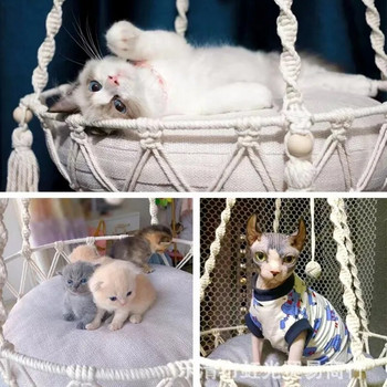 Νέα αιώρα κατοικίδιων ζώων Κούνια γάτας Χέρι υφαντό βαμβακερό σχοινί Γάτες κρεμαστό καλάθι για γατάκι με κορδόνι κρεμαστό κρεβατάκι Εσωτερικό κρεμαστό φωλιά Προμήθειες για κατοικίδια