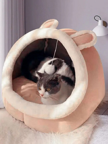 Котешко легло Миеща се пещерна подложка за малки плюшени кучета с подвижно легло за котка и къща Подходящо за всички сезони Гнезда за животни