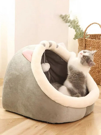Котешко легло Миеща се пещерна подложка за малки плюшени кучета с подвижно легло за котка и къща Подходящо за всички сезони Гнезда за животни