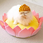 1db aranyos rajzfilm Lotus Cat Nest csúszásmentes puha kényelmes macskaágy macska kanapéágy levehető macska szőnyeg párna