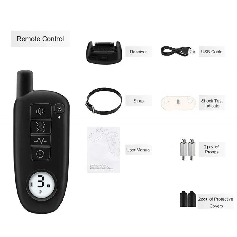 Нашийник за обучение на кучета с обхват 1000 фута Водоустойчив на електрически удар Вибрационен звук Нашийник за лаене на кучета за дресьор на малки, средни и големи кучета