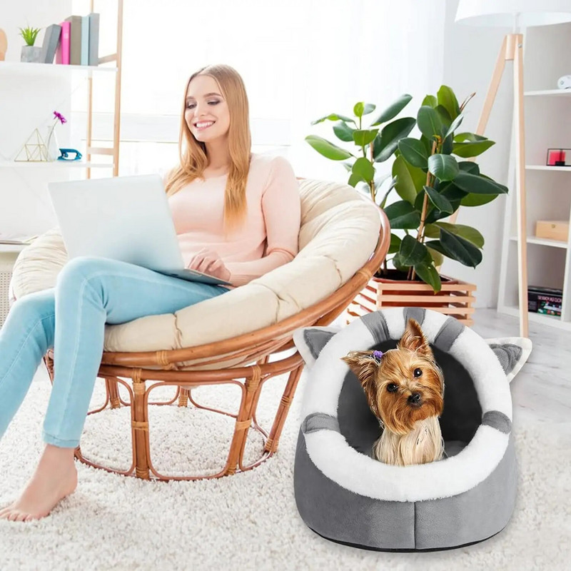 Котешко легло Pet Cave Bed Мека котешка къща Уютна палатка Cat Nest Bed Warm Cat Cave Sleeping Bed for Cats Puppy Cosy Pet Cushion Bed