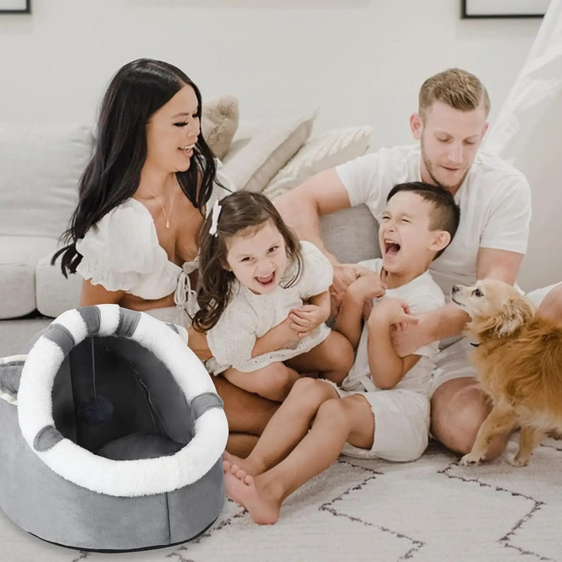 Котешко легло Pet Cave Bed Мека котешка къща Уютна палатка Cat Nest Bed Warm Cat Cave Sleeping Bed for Cats Puppy Cosy Pet Cushion Bed