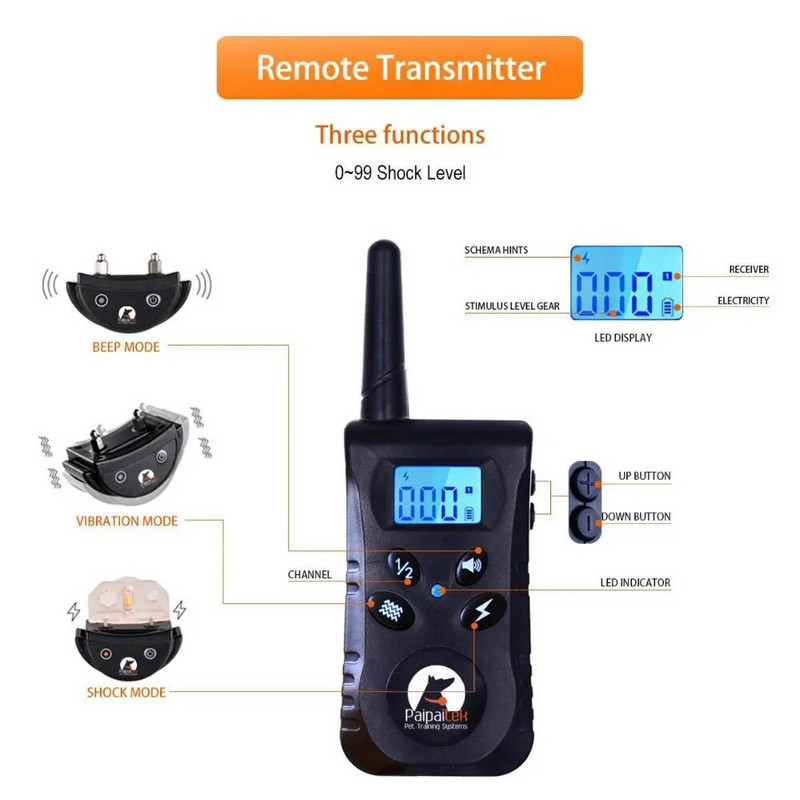 Paipaitek 500yd нашийник за обучение на кучета Anti Bark Shocker за S/M кучета Електрически нашийник за кучета с дистанционно акумулаторен водоустойчив
