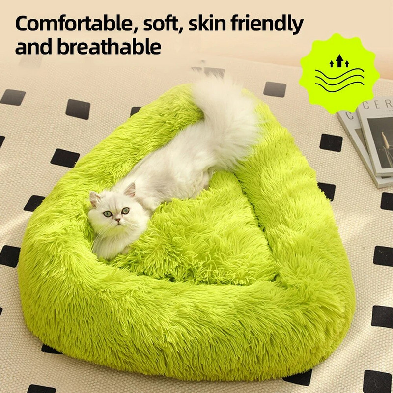 Котешко гнездо Триъгълник Сладка мека рошава постелка Вътрешно куче Легло за котка Консумативи за домашни любимци Подвижна възглавница за пране в машина за малки домашни любимци