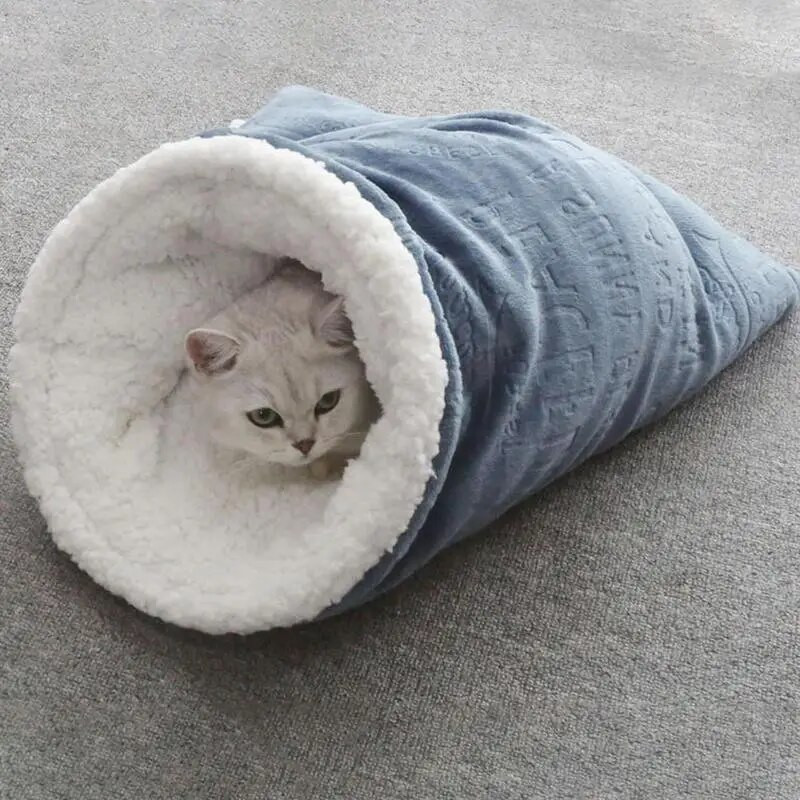 Ново котешко легло Мек плюшен топъл спален чувал за котки Deep Sleep Cave Winter Removable Pet House Bed For Cats Puppy Kitten Nest Cushion