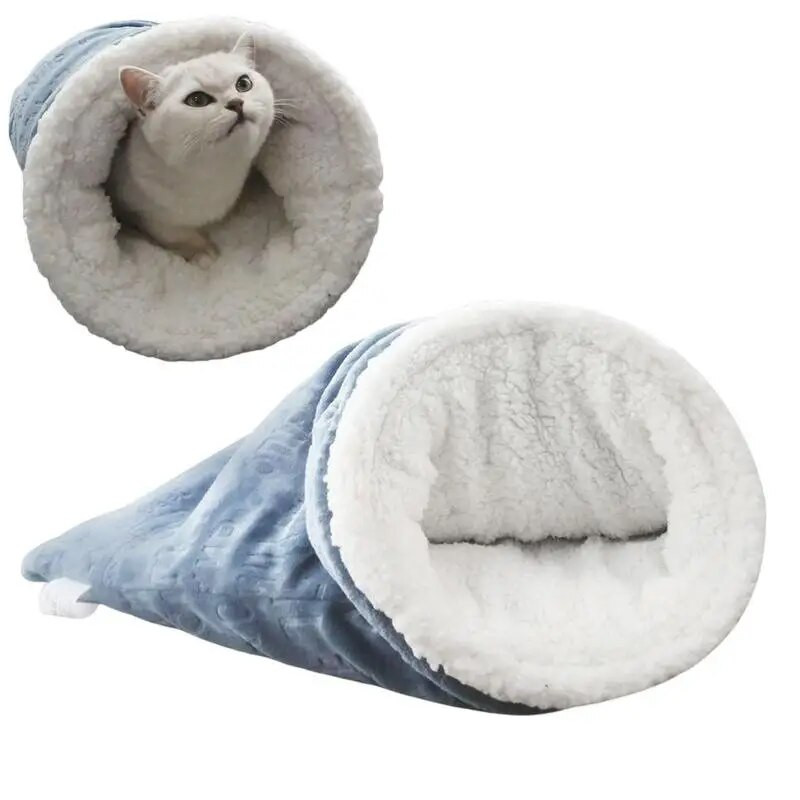 Ново котешко легло Мек плюшен топъл спален чувал за котки Deep Sleep Cave Winter Removable Pet House Bed For Cats Puppy Kitten Nest Cushion