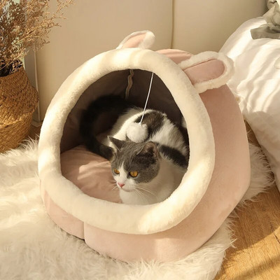 Cat Bed House Kennel Nest Kerek Háziállatok Alvóbarlang Cicaágyak Kisállatkosár Hangulatos cica nyugágy párna Macskaház sátor Kutyaház
