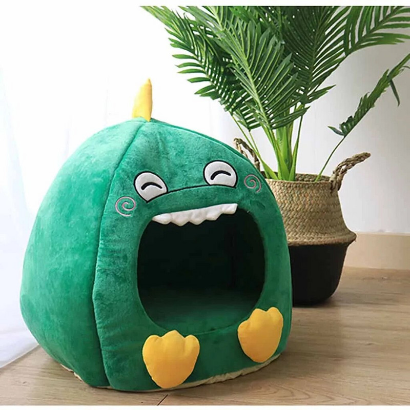 Домашен любимец Куче Котка Къща Развъдник с форма на динозавър Зимно топло легло Мека постелка за спане
