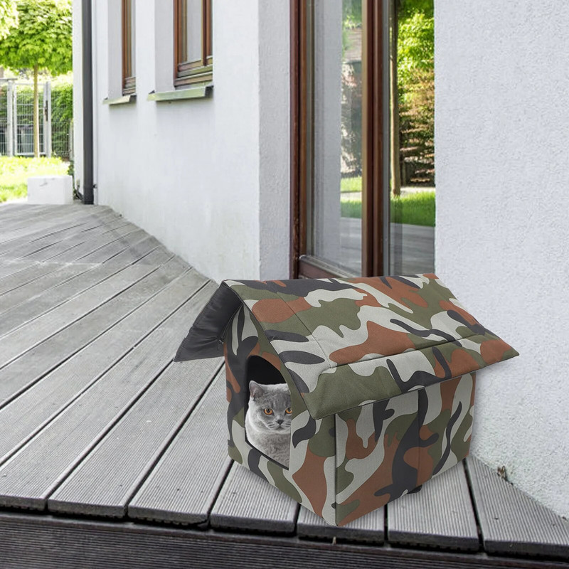 Повишена котешка къща Водоустойчив подслон за домашни любимци Устойчива на атмосферни влияния Изолирана отопляема котешка къща Външна сгъваема котешка къща Поддържа топлина