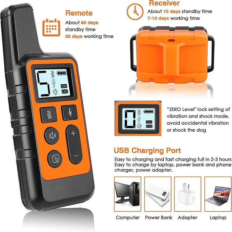 Устройство за обучение на кучета Устройство за лай 500M Дистанционно управление Предупреждение за електрически удар Предупреждение за вибрации за домашни любимци Електронен нашийник