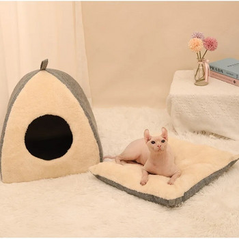 Ζεστό και απαλό χαλάκι κατοικίδιων για γάτες και σκύλους Πυκνό τρίγωνο φωλιά γάτας με σχέδιο κλειστού σπιτιού