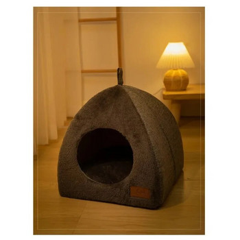 Топла и мека подложка за домашни любимци за котки и кучета Удебелено триъгълно котешко гнездо със затворена къща