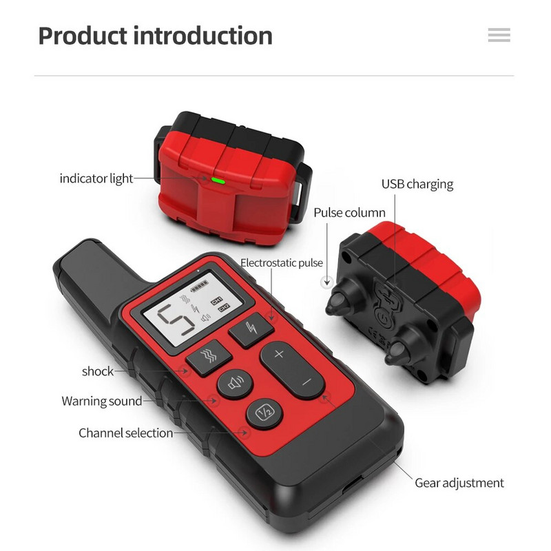 Električna ogrlica za dresuru pasa od 500 m, vodootporna punjiva ogrlica protiv lajanja za pse, električni šoker